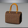 Stylish Brown Fashion Handbag With Orange Handles And Signature Pattern Design