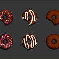 Assorted Donuts With Glazed Chocolate Sprinkles And Bitten Designs On Dark Background