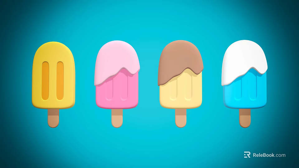 Vibrant Colorful Popsicles With Assorted Coated Tops On Blue Background 3d model 