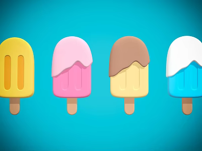 Vibrant Colorful Popsicles With Assorted Coated Tops On Blue Background 3d model