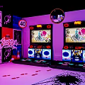 Vibrant Graffiti Art Interior With Colorful Balloons Purple Blue Lighting And Yellow Corridor