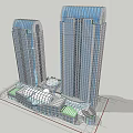 Modern Twin Tower Hotel Building With Glass Curtain Wall And Connected Base Structure 3d model