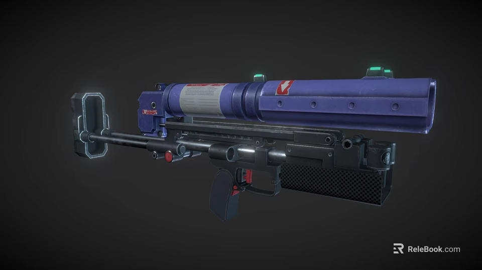 Futuristic Sci Fi Weapon With Blue Purple Body Red Emblem And Green Lights 3d model 