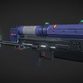 Futuristic Sci Fi Weapon With Blue Purple Body Red Emblem And Green Lights