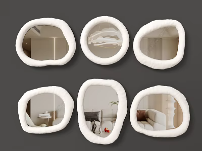 Soft Irregularly Shaped Mirrors With White Plush Frames Reflecting Modern Interior Scenes 3d model