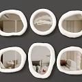 Soft Irregularly Shaped Mirrors With White Plush Frames Reflecting Modern Interior Scenes 3d model