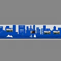 Blue And White Urban Skyline Pattern With Arched Elements And Building Silhouettes 3d model