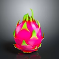 Vibrant Pink Dragon Fruit With Green Leafy Tips On Dark Background