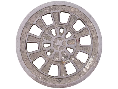 Road Infrastructure Circular Metal Manhole Cover with Perforated Design and Star Pattern 3d model