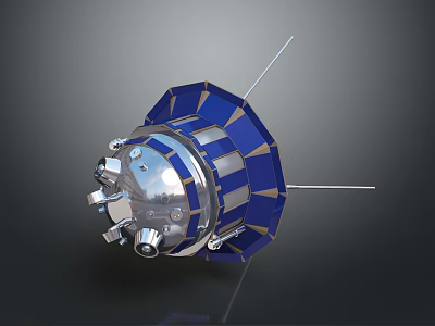 Blue And Silver Satellite With Antenna And Metallic Structure For Space Exploration 3d model