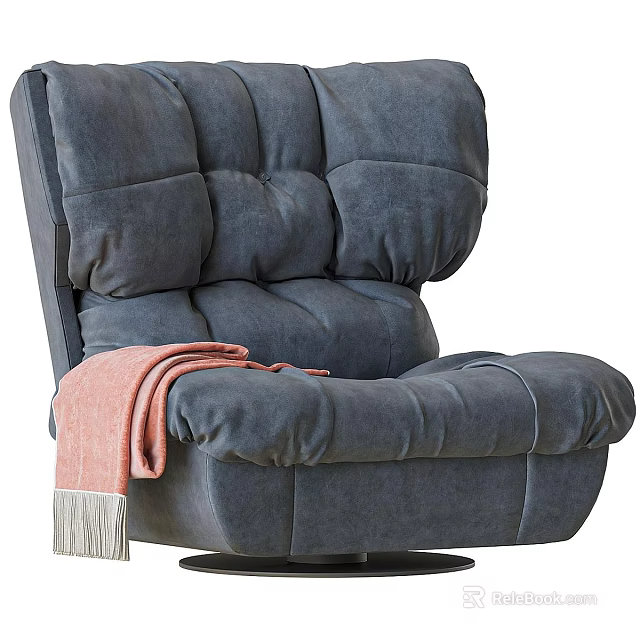 Plush Gray Single Seater Sofa with Puffy Backrest Armrests Pink Throw Blanket and Swivel Base 3d model 