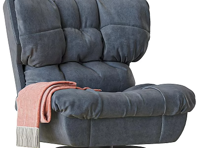 Plush Gray Single Seater Sofa with Puffy Backrest Armrests Pink Throw Blanket and Swivel Base 3d model