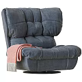 Plush Gray Single Seater Sofa with Puffy Backrest Armrests Pink Throw Blanket and Swivel Base