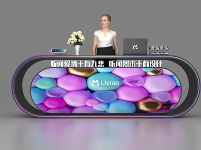 Modern Reception Desk With Colorful Pebble Pattern Luminous Edge Flower Vase And Tablet 3d model