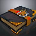 Decorative Book With Dark Cover Golden Edges Orange Strap And Silver Buckle