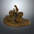 Intricate Wooden Flower Sculpture With Detailed Petals Leaves And Wavy Base