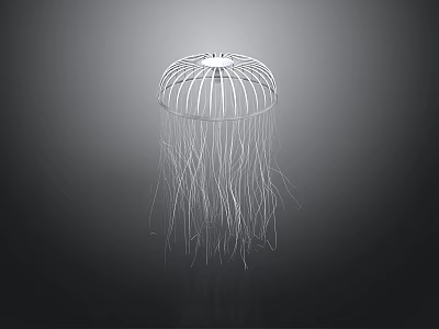 Elegant Aquatic Animal Jellyfish With Long Transparent Tentacles Against Dark Background Shiny White Structure 3d model