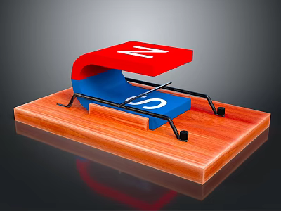 Stone And Wood Structure With Red Blue Components On Wooden Plank Base 3d model