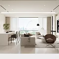 Modern Living Dining Room Interior With Sofa Dining Table Chairs And Floor To Ceiling Windows
