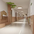 Bright Kindergarten Reception Area With Wooden Decor And Cloud Elements 3d model