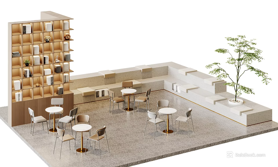Modern Cafe Interior With Round Table And Chair Set For Casual Dining 3d model 