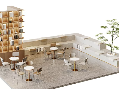 Modern Cafe Interior With Round Table And Chair Set For Casual Dining 3d model
