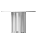 Round White Marble Dining Table With Vertical Slatted Metal Base Design 3d model