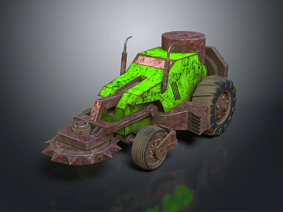 Industrial Style 3D Tractor Model With Green Brown Large Wheels And Front Blade 3d model