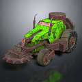 Industrial Style 3D Tractor Model With Green Brown Large Wheels And Front Blade