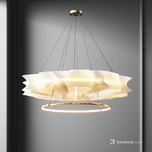 Modern Elegant Chandelier With Layered White Petal Shades And Circular Light Ring 3d model 