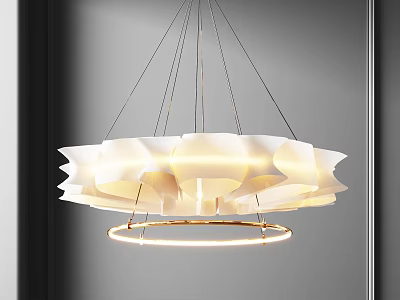 Modern Elegant Chandelier With Layered White Petal Shades And Circular Light Ring 3d model