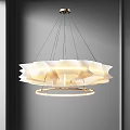 Modern Elegant Chandelier With Layered White Petal Shades And Circular Light Ring