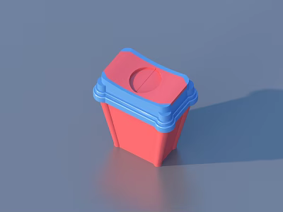 Practical Red And Blue Plastic Trash Can With Lid For Household Daily Use 3d model