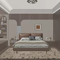 Modern Bedroom Interior Design With Wooden Wardrobes Bookshelf Nightstands Framed Painting And Rug