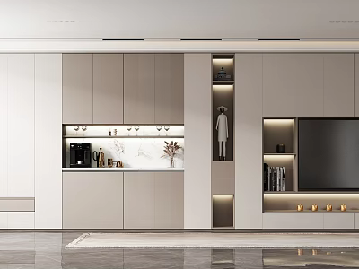 Modern TV Wall Unit Design With Storage Cabinets Display Shelves And Ambient Lighting 3d model