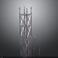 Metal Tower Structure with Framework Design and Antenna Rods on Reflective Base 3d model