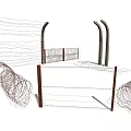 Barbed Wire Security Fence With Metal Posts And Coiled Wire Sections