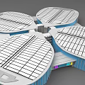 Modern Petal Shaped Architectural Design With White Grid Roof And Blue Structure