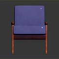 Modern Chair With Blue Cushion And Red Wooden Armrests And Legs