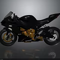 Black Sport Motorcycle With Sleek Design Orange Engine And Black Wheels On Grey Background