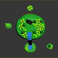 3D Fantasy Floating Island Scene With Green Grass Trees Blue Waterfall And Black Animal