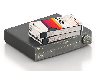 Classic Panasonic VHS Video Recorder with E180 Cassette Tapes Digital Media Player 3d model