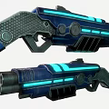 Two Futuristic Blue Energy Guns With Glowing Stripes And Textured Parts
