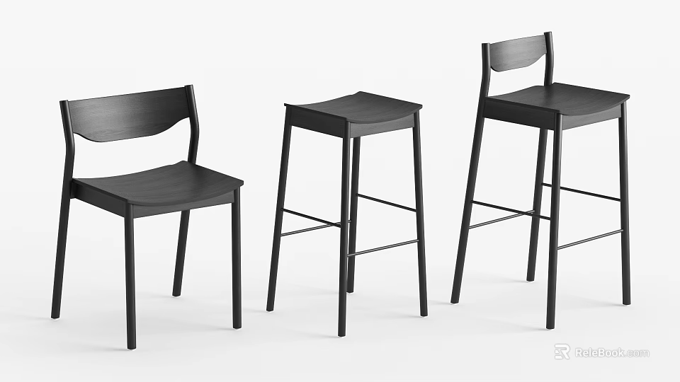 Sleek Black Modern Dining Chairs And Bar Stools For Home Interior 3d model