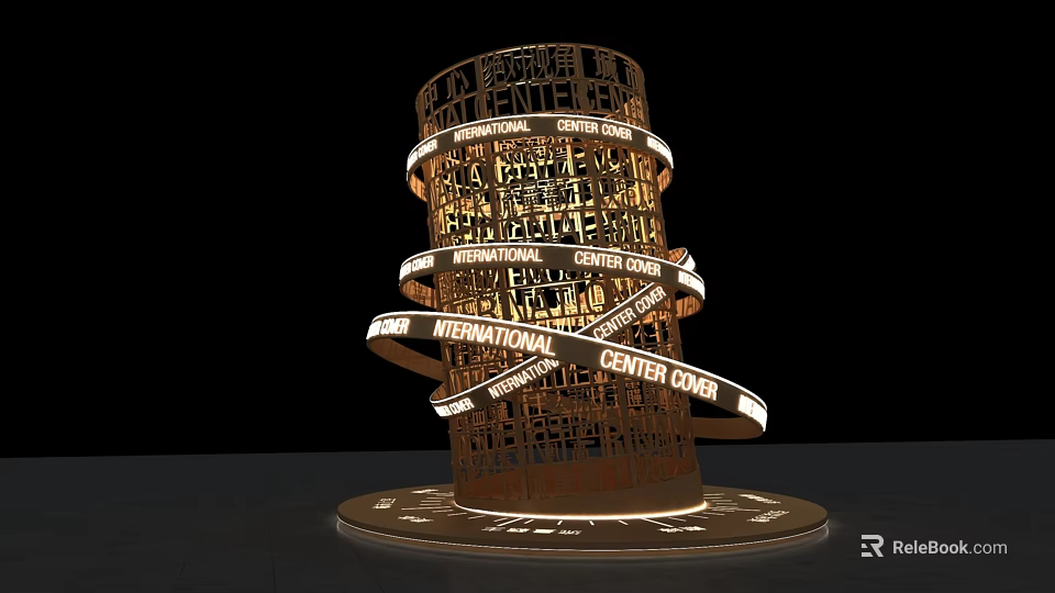 Illuminated 3D Letters Multi Layered Rotating Structure With International Conference Center Text On Circular Base 3d model 