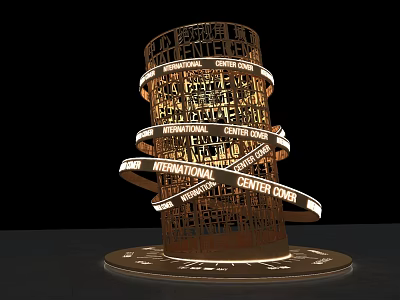 Illuminated 3D Letters Multi Layered Rotating Structure With International Conference Center Text On Circular Base 3d model
