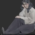 Man With Long Hair In Light Colored Robe And Bandaged Arm Sitting Contemplatively