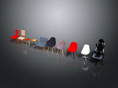 Assorted Colored Leisure Chairs With Different Styles Featuring Wooden Legs And Black Office Style 3d model