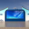 Campus Stage Featuring Large Blue Screen and Beautiful Curved Design with Blue Sky Background 3d model