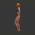 Game and Movie 3D Character Model With Orange Hair Purple Sports Bra Shorts Standing Pose